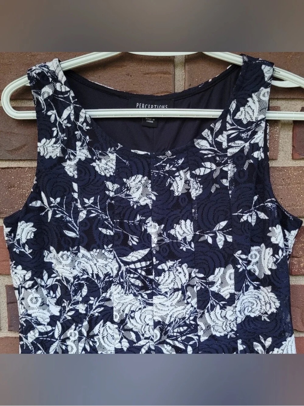 Perceptions Navy and White Floral Lace Camisole Tank